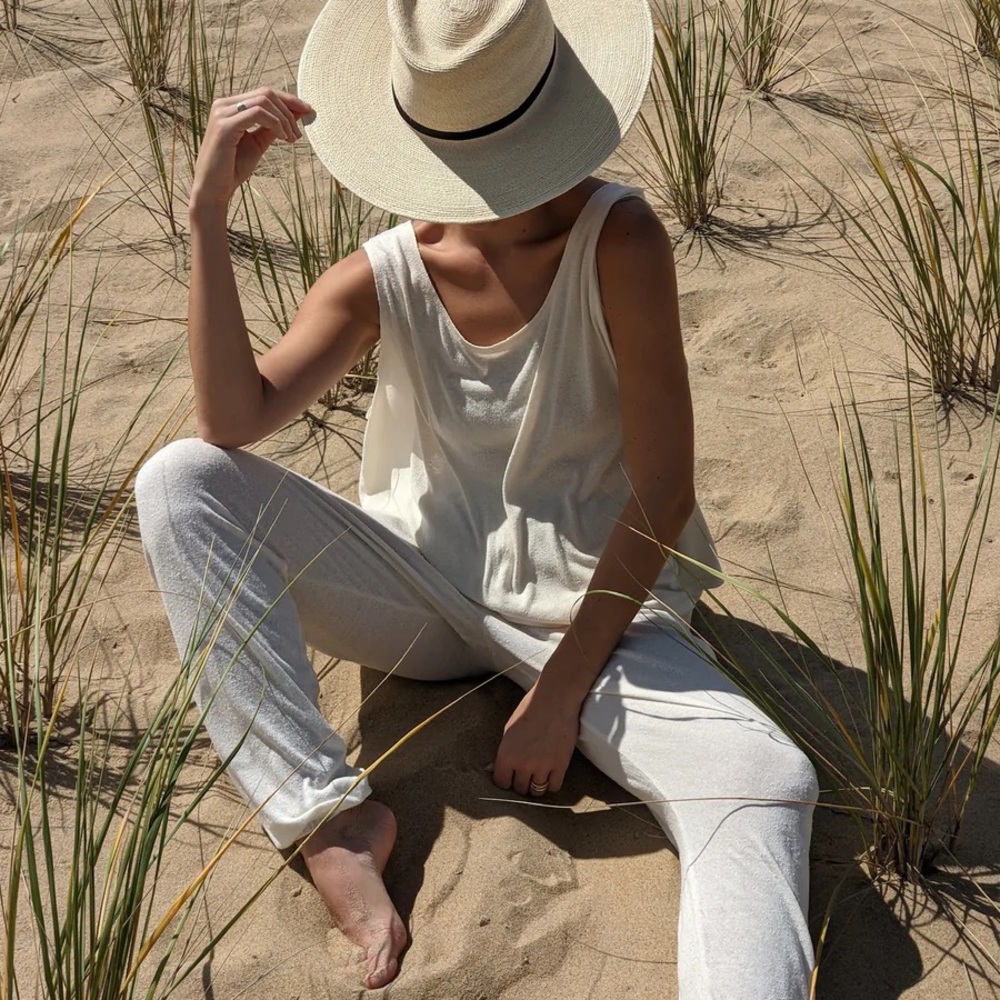 Na Nin Marni Raw Silk Tank in Ivory. One Size.